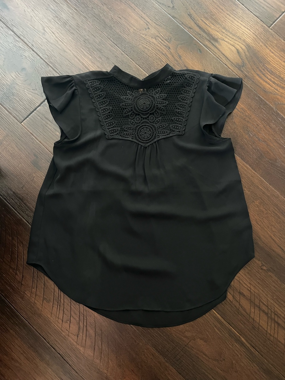 Black Crochet-Accent Women's Top